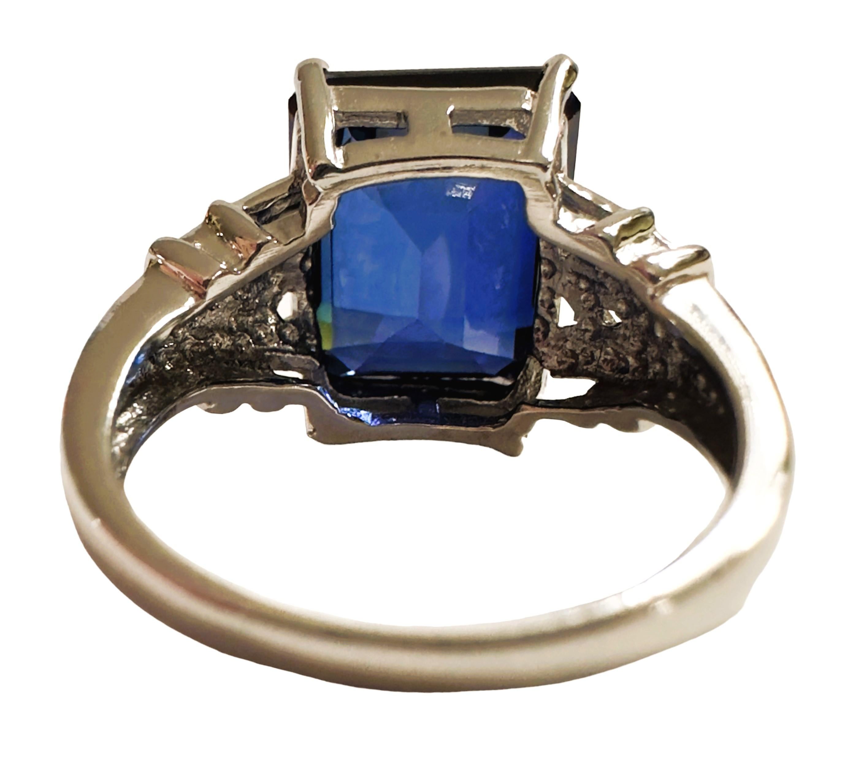 Art Deco New African IF 10.7 Ct Deep Blue Sapphire Sterling Ring 