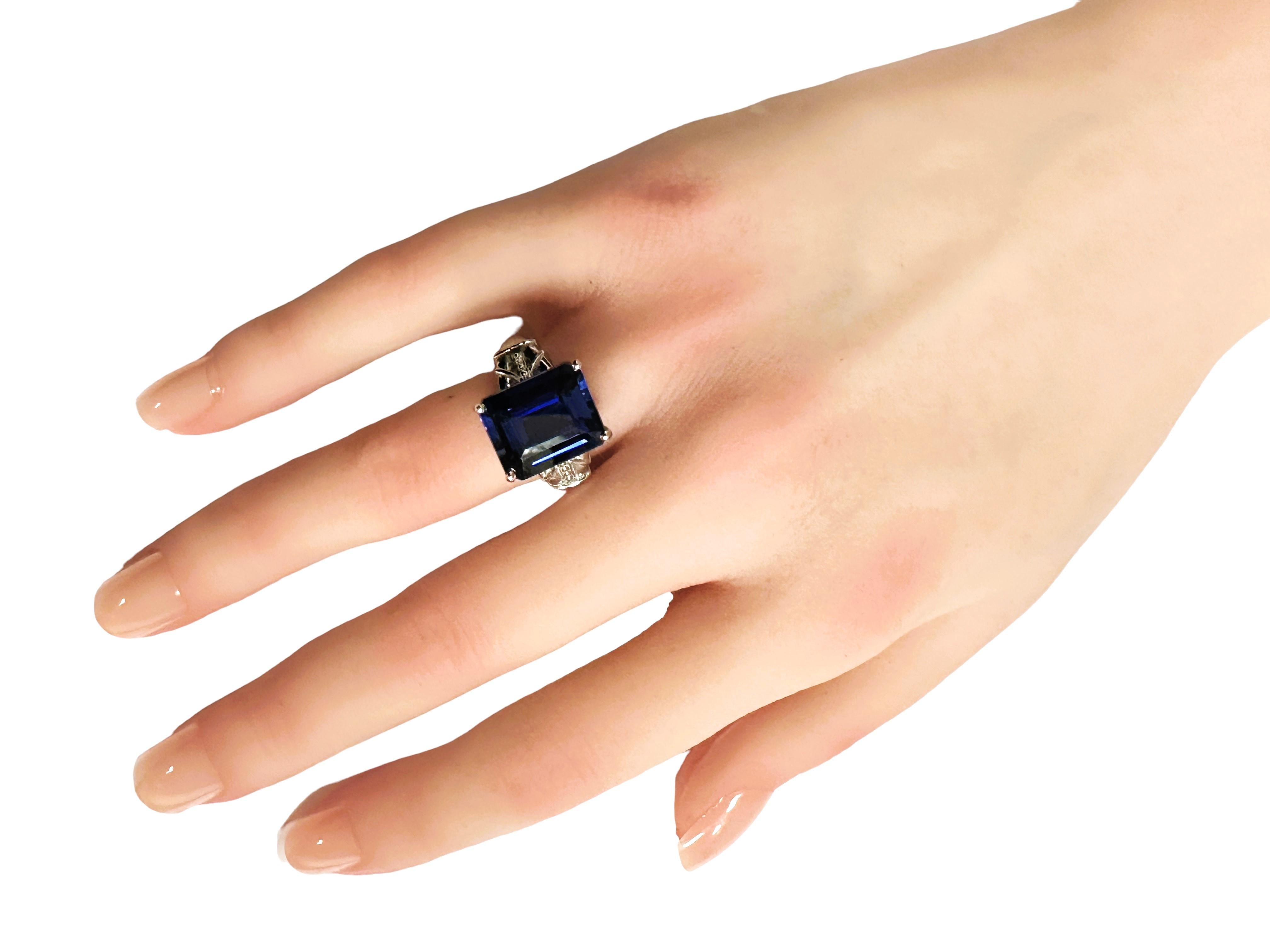 Women's New African IF 10.7 Ct Deep Blue Sapphire Sterling Ring 