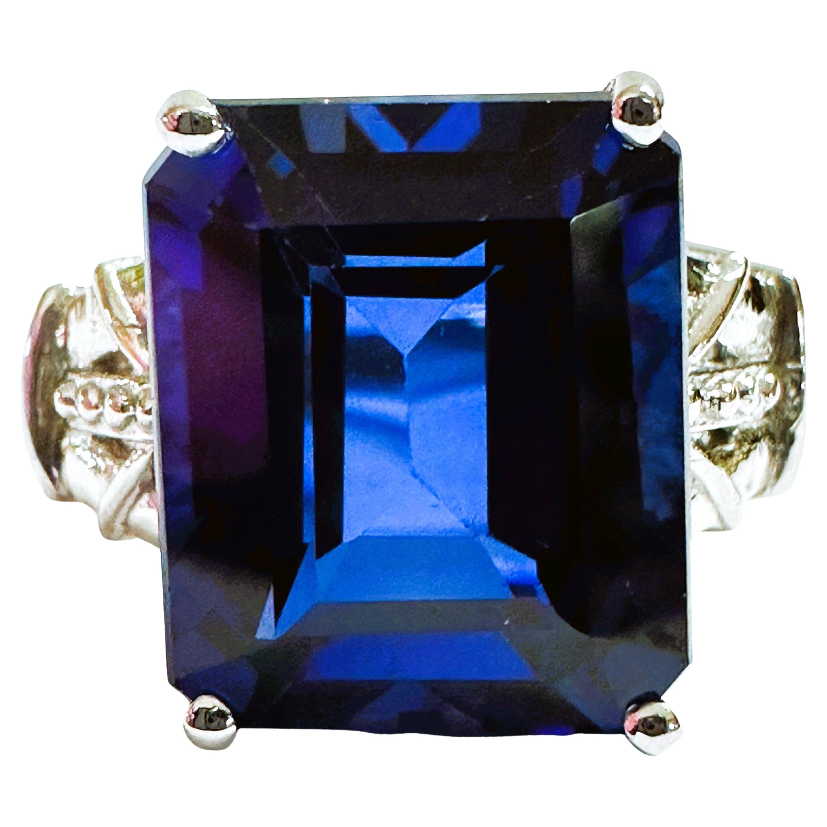 New African IF 10.7 Ct Deep Blue Sapphire Sterling Ring 