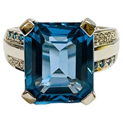 New African If 10.9 Ct Swiss Blue Topaz & White Sapphire Sterling Ring 7
