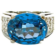 New African IF 11.5 Ct Swiss Blue Topaz & White Sapphire Sterling Ring