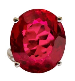 New African IF 11.80 Ct Intense Red Sapphire & Sapphire Sterling Ring