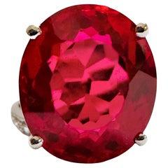 New African IF 11.80 Ct Intense Red Sapphire & Sapphire Sterling Ring