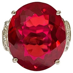 New African IF 11.88 Ct Raspberry Topaz & White Sapphire Sterling Ring