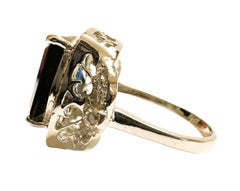 New African IF 12 Ct Deep Blue Sapphire & White Sapphire Sterling Ring Size 6.25