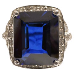 New African IF 12 Ct Deep Blue Sapphire & White Sapphire Sterling Ring Size 6.25