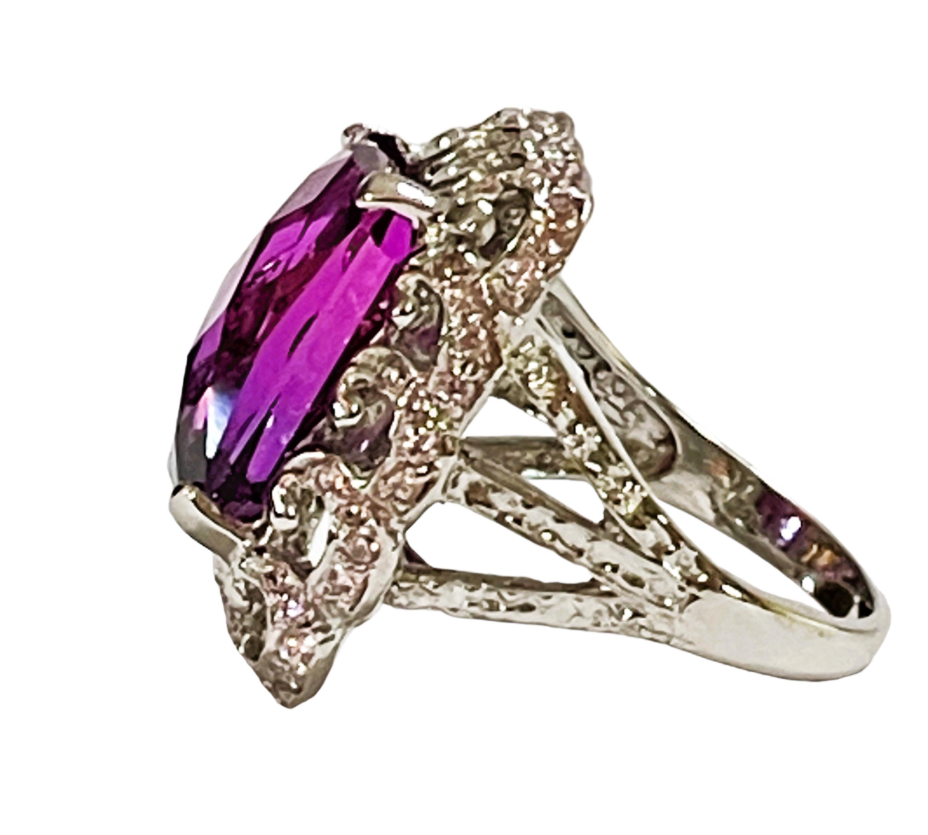 Art Deco New African IF 12.80 Carat Purple Blue Sapphire Sterling Filigree Ring For Sale