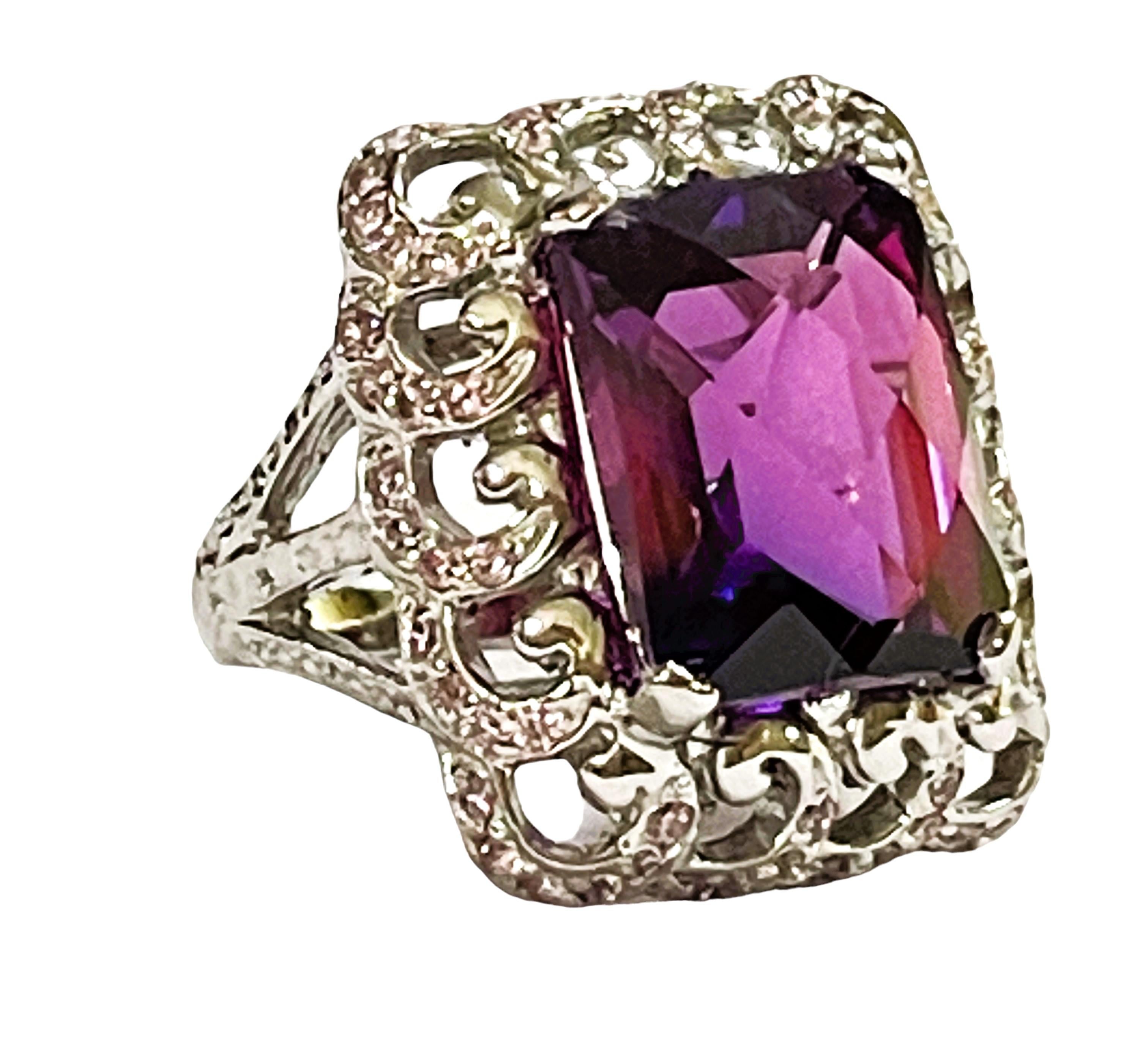Women's New African IF 12.80 Carat Purple Blue Sapphire Sterling Filigree Ring For Sale