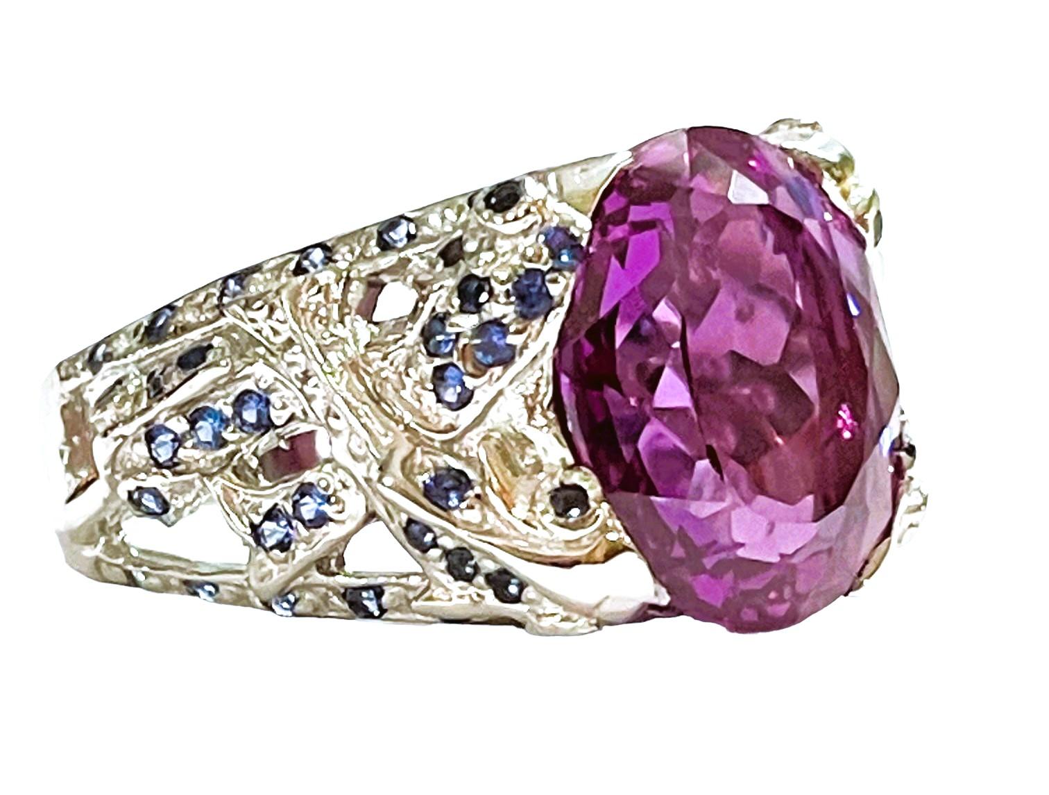 New African If 13.1 Ct Purple / Blue Spinel & Royal Blue Sapphire Sterling Ring In Fair Condition In Eagan, MN