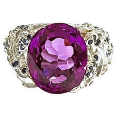 New African If 13.1 Ct Purple / Blue Spinel & Royal Blue Sapphire Sterling Ring