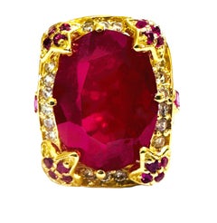 New African IF 14.30 ct Pinkish Red Sapphire & Ruby Sterling Ring Size 7.0