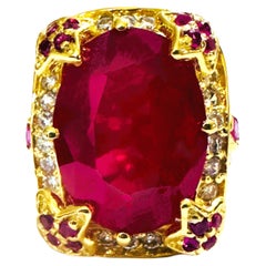 New African IF 14.30 ct Pinkish Red Sapphire & Ruby Sterling Ring Size 7.0