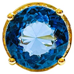 New African IF 14.5 Carat Swiss Blue Topaz & Sapphire YGold Plated Sterling Ring