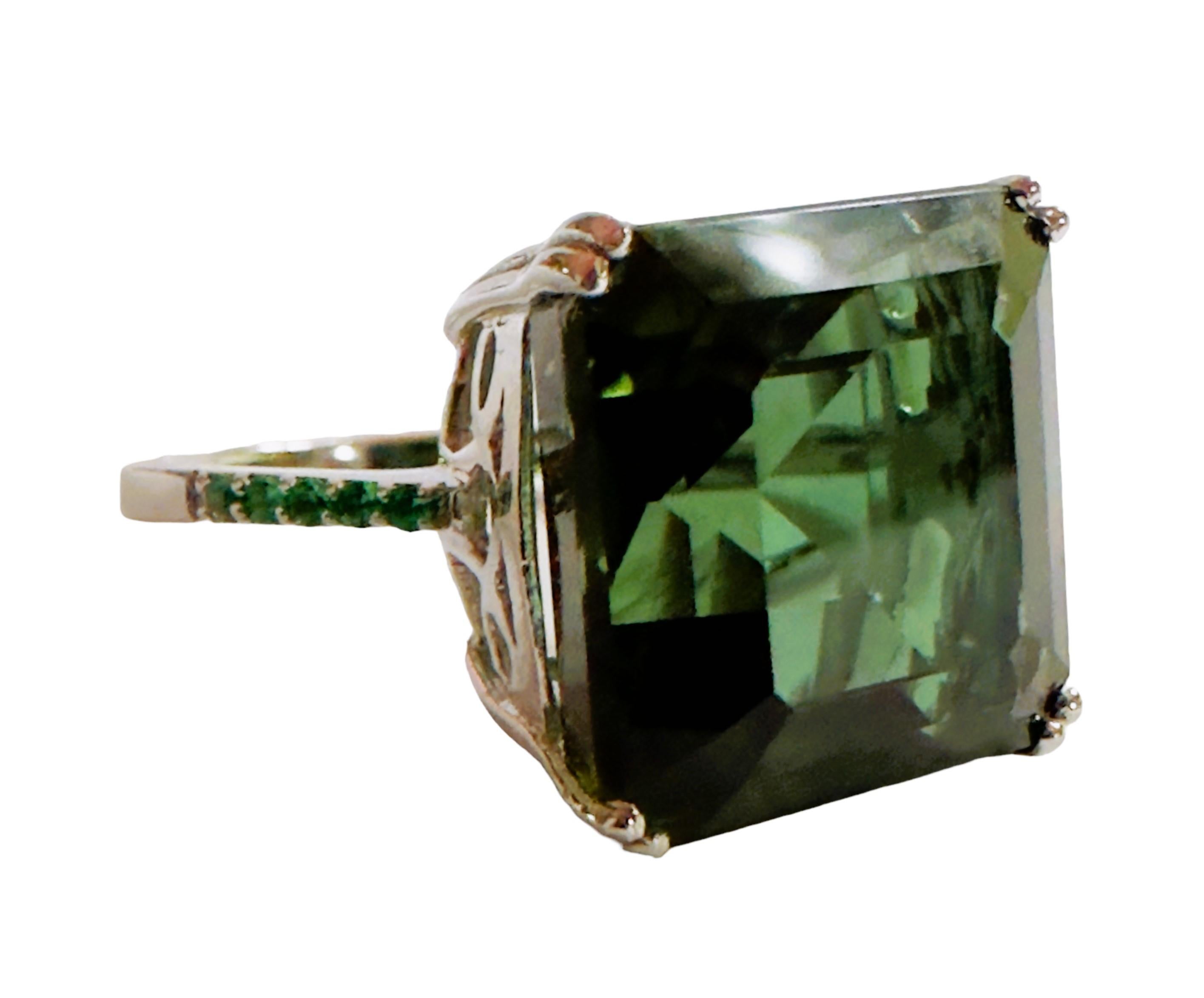 New African IF 14.8 Ct Forest Green Tourmaline & Tsavorite Sterling Ring 1