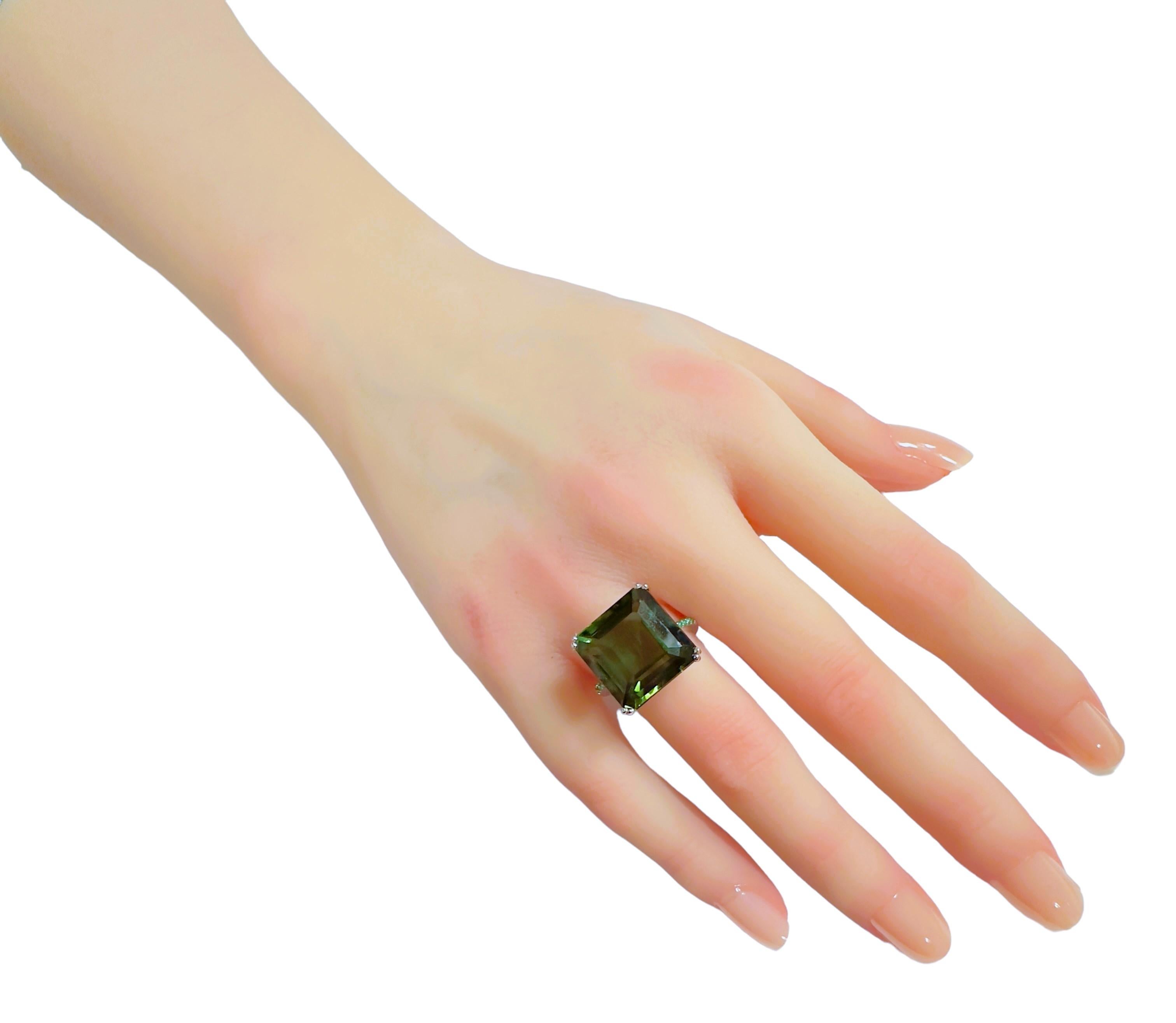 New African IF 14.8 Ct Forest Green Tourmaline & Tsavorite Sterling Ring 2