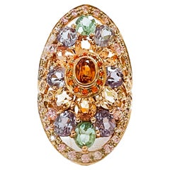 New African IF 15-Stone Multi-Colored Sapphire Rose Gold Plated Sterling Ring