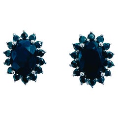 New African IF 1.52 ct Deep Blue Sapphire White Gold Plate Sterling Earrings