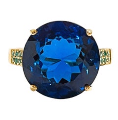 New African IF 15.5 Swiss Blue Topaz & Apatite YGold Plated Sterling Ring