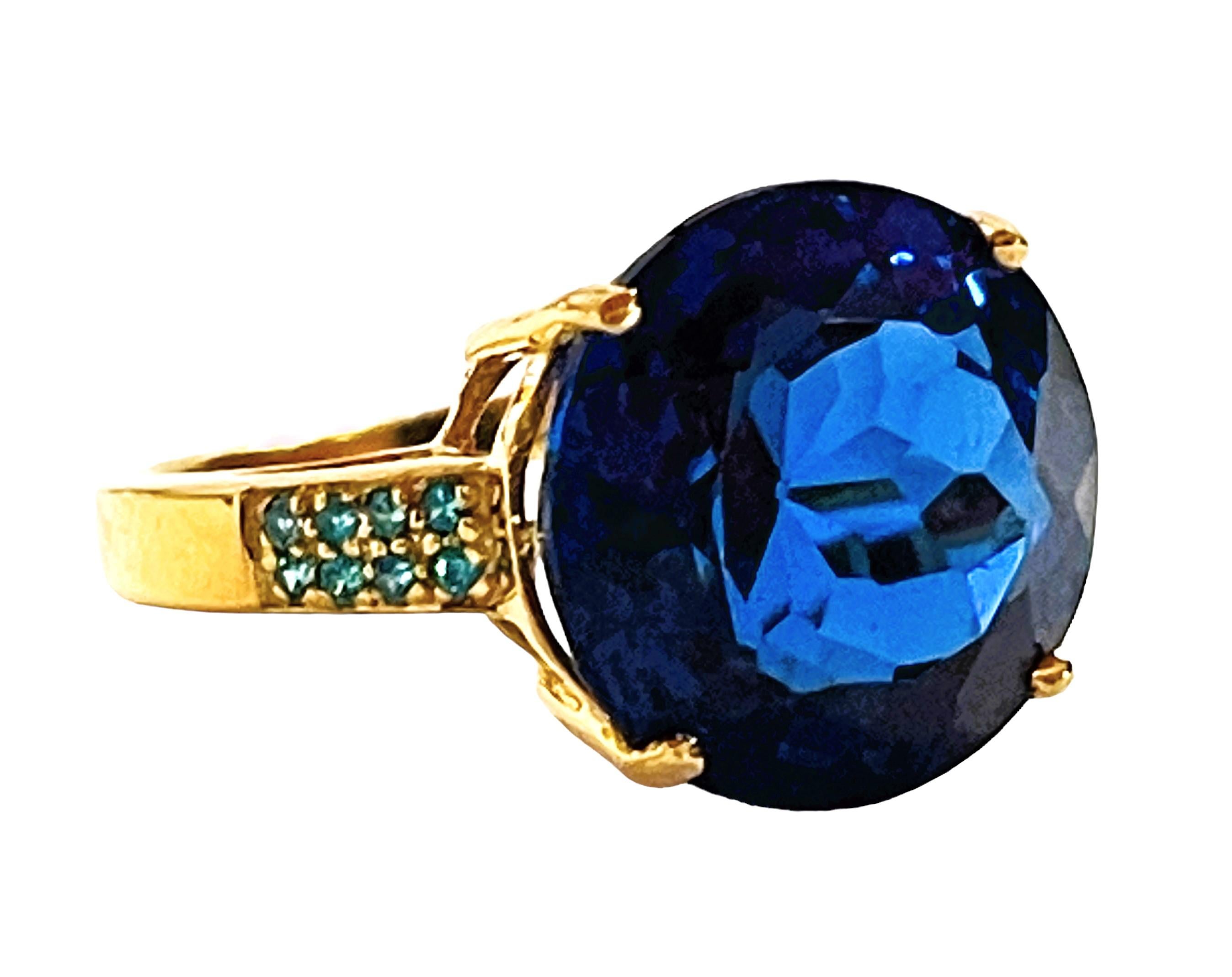 Women's New African IF 15.5 Swiss Blue Topaz & Apatite YGold Plated Sterling Ring