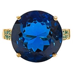 New African IF 15.5 Swiss Blue Topaz & Apatite YGold Plated Sterling Ring