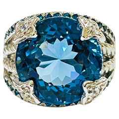 New African IF 15.90 Ct Swiss Blue Topaz & Blue Sapphire Sterling Ring