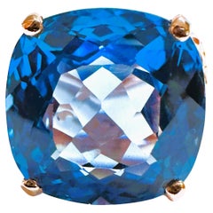 New African IF 17.50 Ct Swiss Blue Topaz Rose Gold Plated Sterling Ring