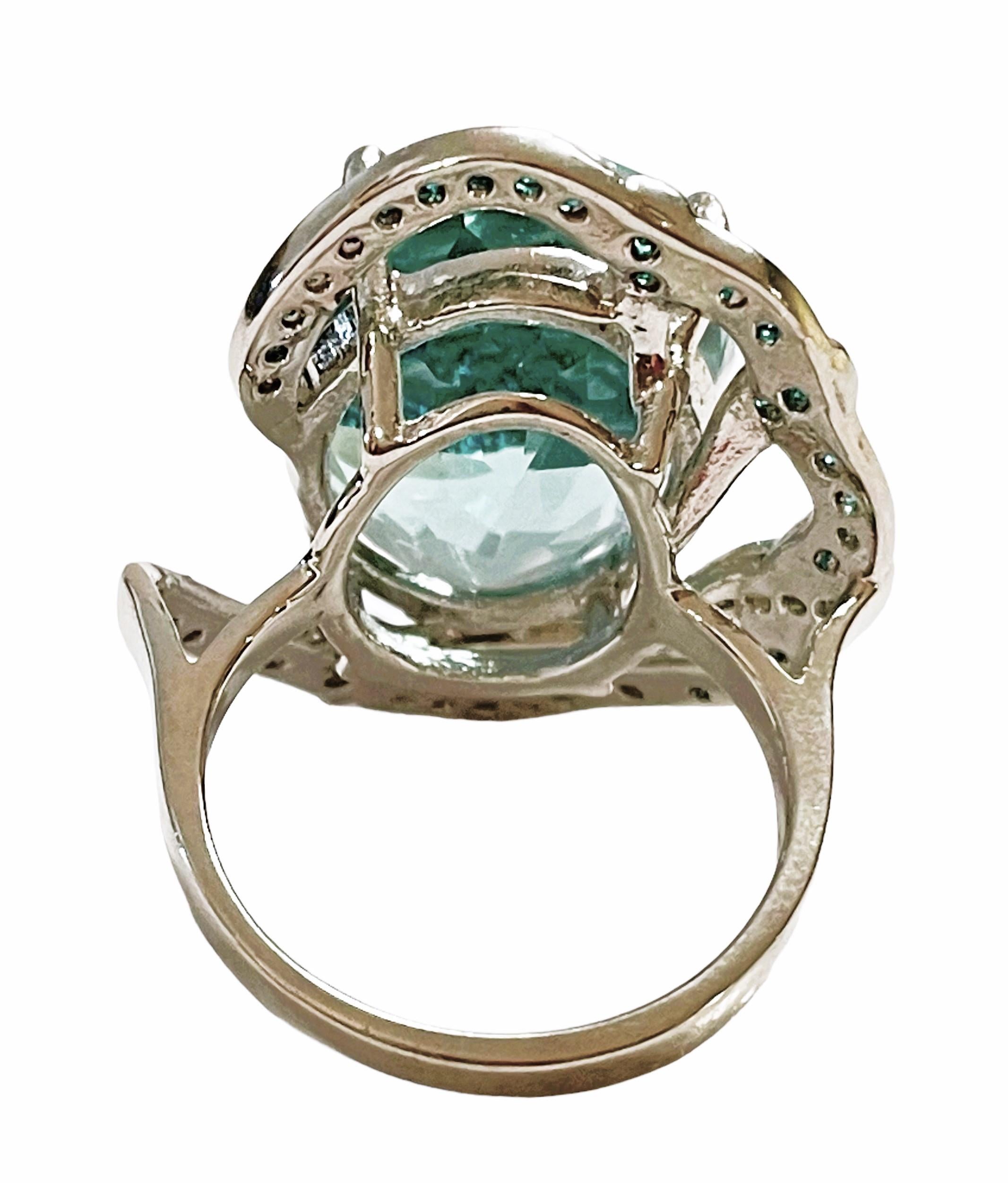 Oval Cut New African IF 18.2 Ct Aquamarine & Blue Apatite Sterling Ring