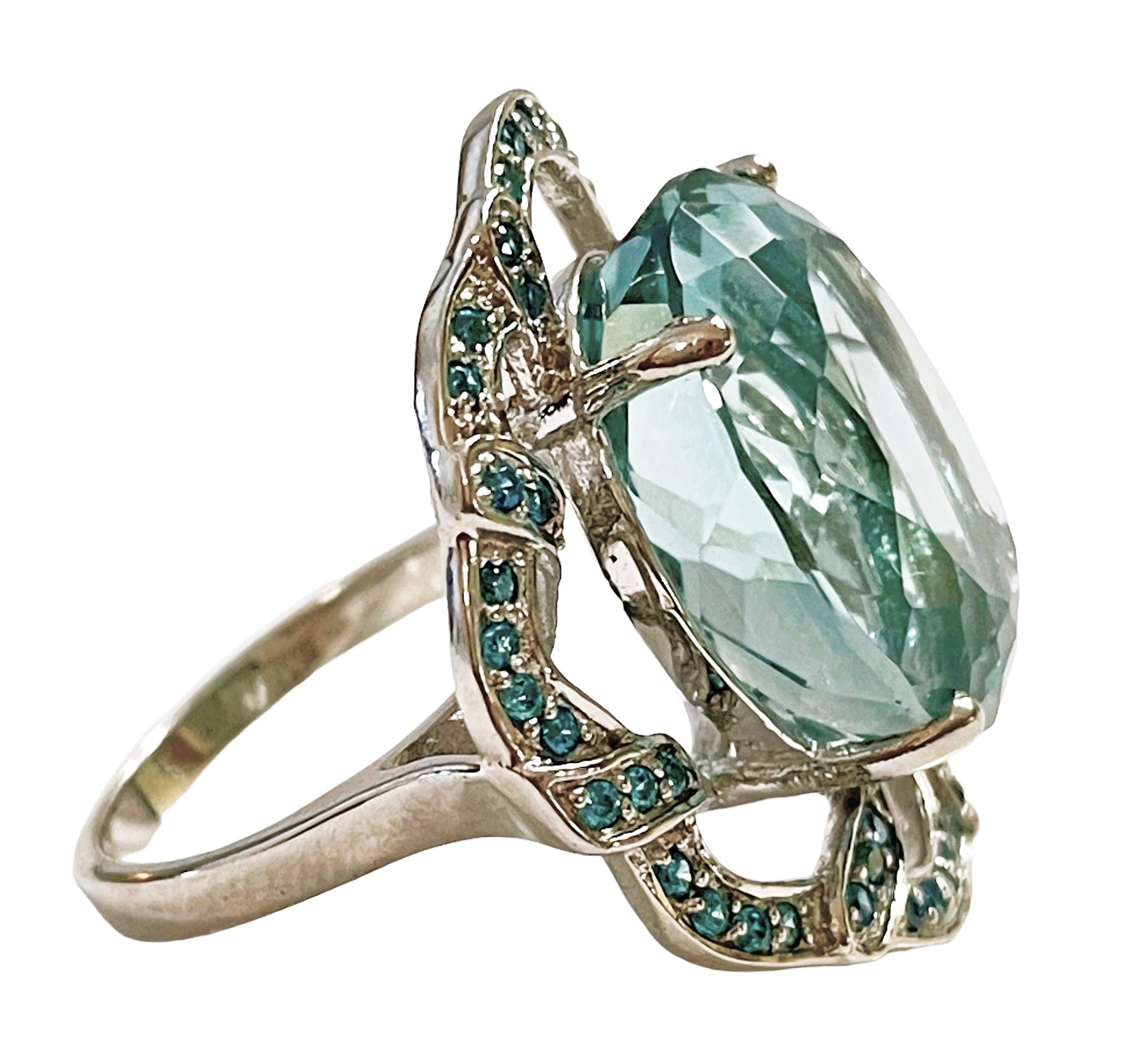 New African IF 18.2 Ct Aquamarine & Blue Apatite Sterling Ring In New Condition In Eagan, MN