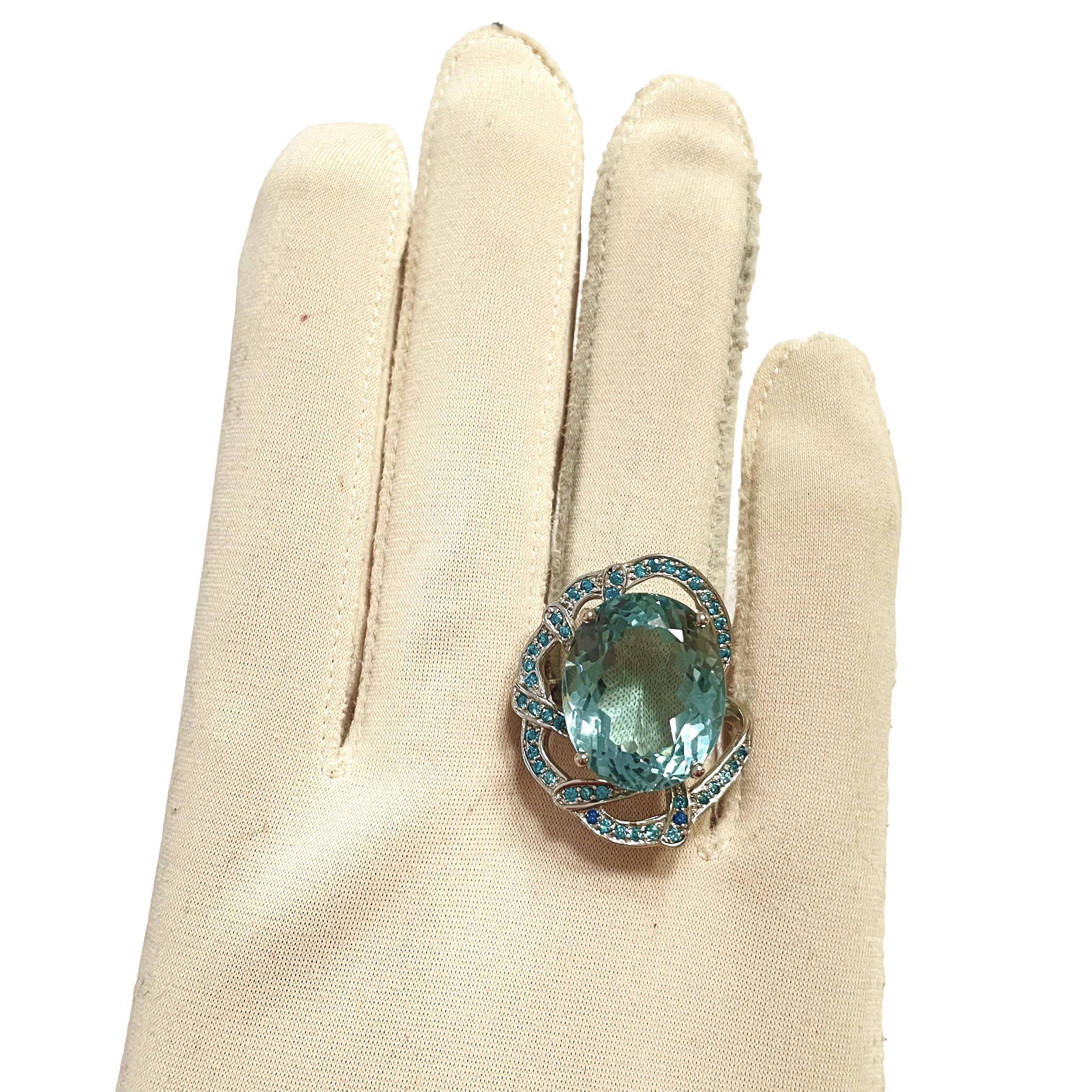 Women's New African IF 18.2 Ct Aquamarine & Blue Apatite Sterling Ring