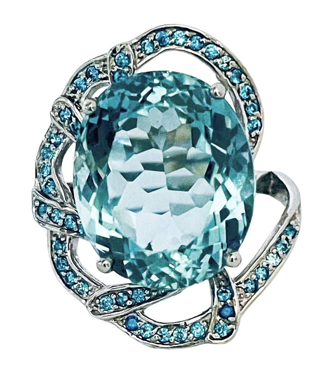 New African IF 18.2 Ct Aquamarine & Blue Apatite Sterling Ring 2