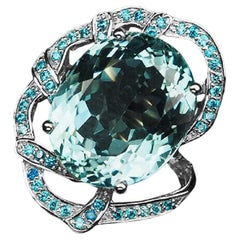 New African IF 18.2 Ct Aquamarine & Blue Apatite Sterling Ring