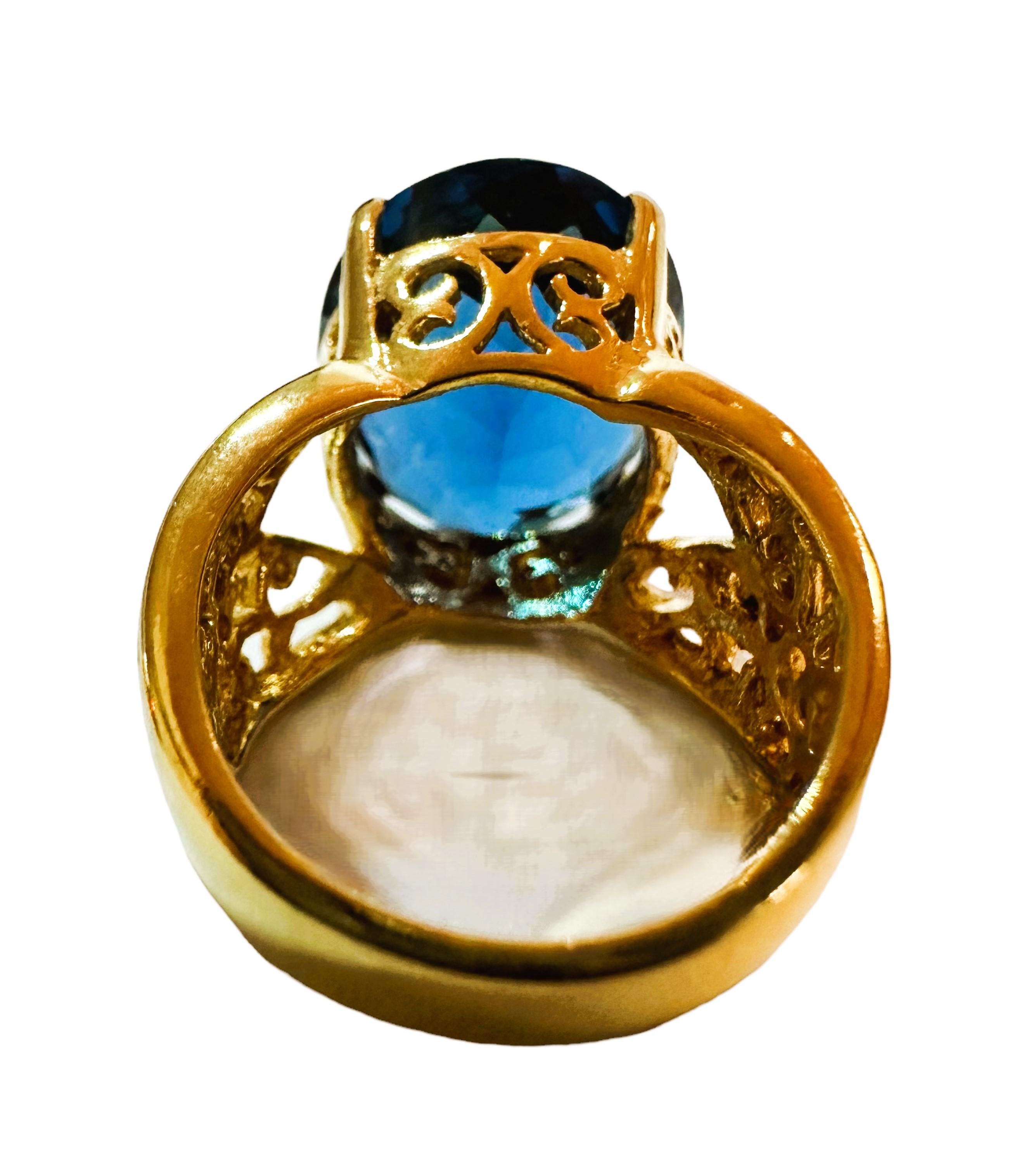 New African IF 18.70 Ct Schweizer Blautopas Rose Gold plattiert Sterling Ring (Ovalschliff)