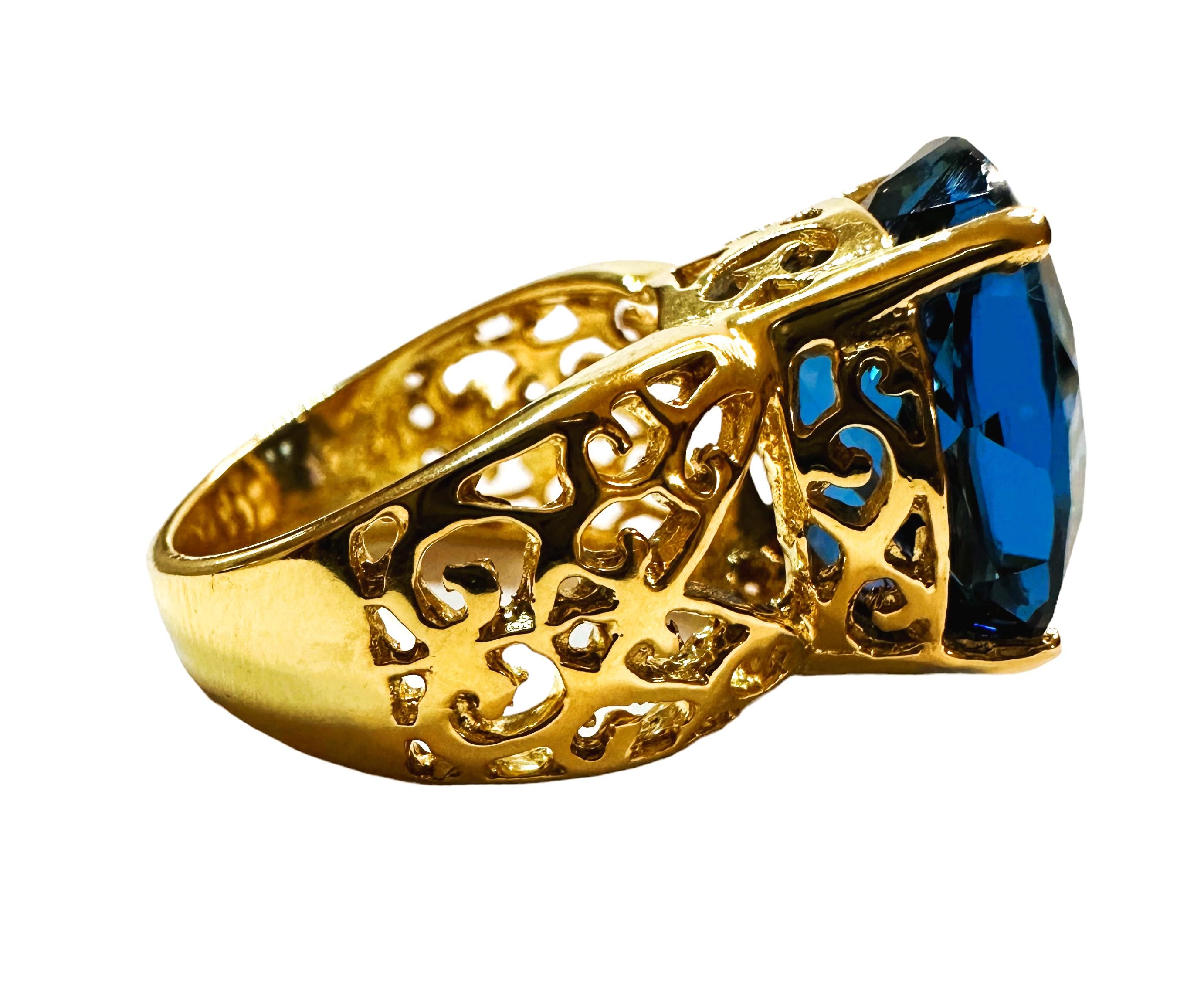 New African IF 18.70 Ct Schweizer Blautopas Rose Gold plattiert Sterling Ring im Zustand „Neu“ in Eagan, MN