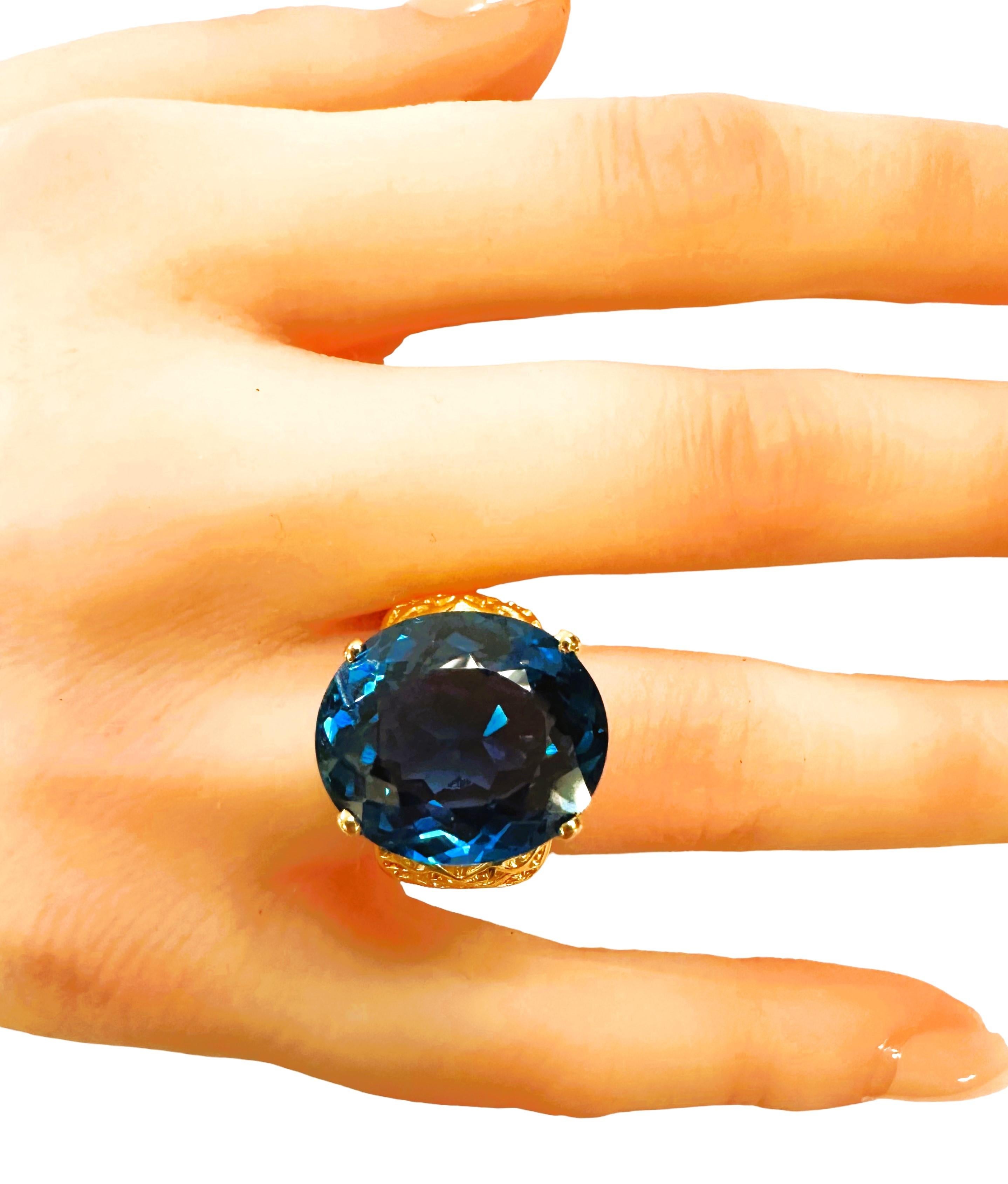New African IF 18.70 Ct Schweizer Blautopas Rose Gold plattiert Sterling Ring 1