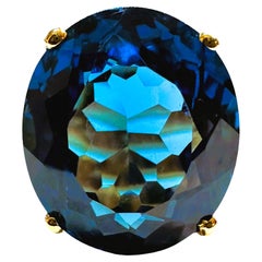 Bague neuve africaine IF 18.70 carats topaze bleue suisse plaquée or rose