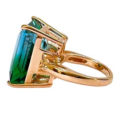 New African IF 19.8 Carat Blue Green Ametrine Rose Gold Plated Sterling Ring