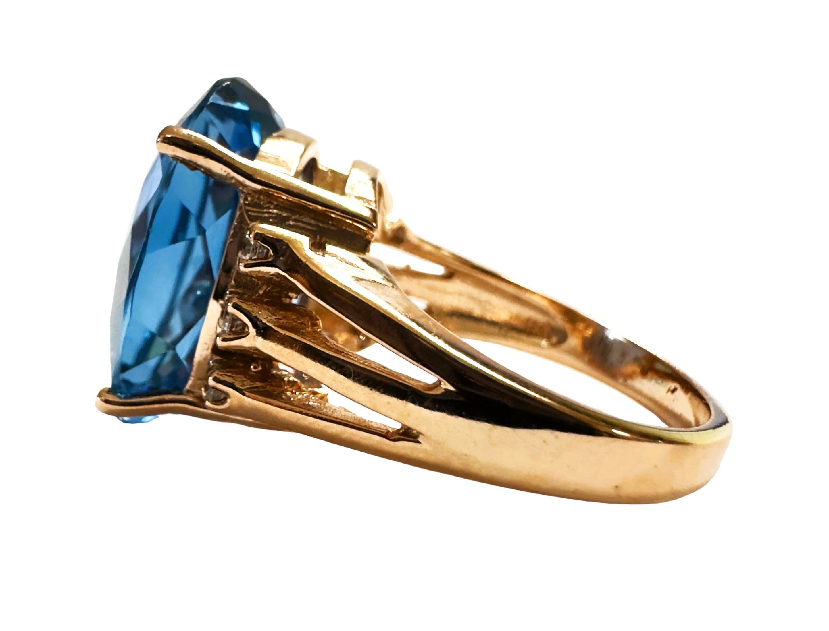 Art Deco New African IF 20.20 Ct Swiss Blue Topaz Rose Gold Plated Sterling Ring