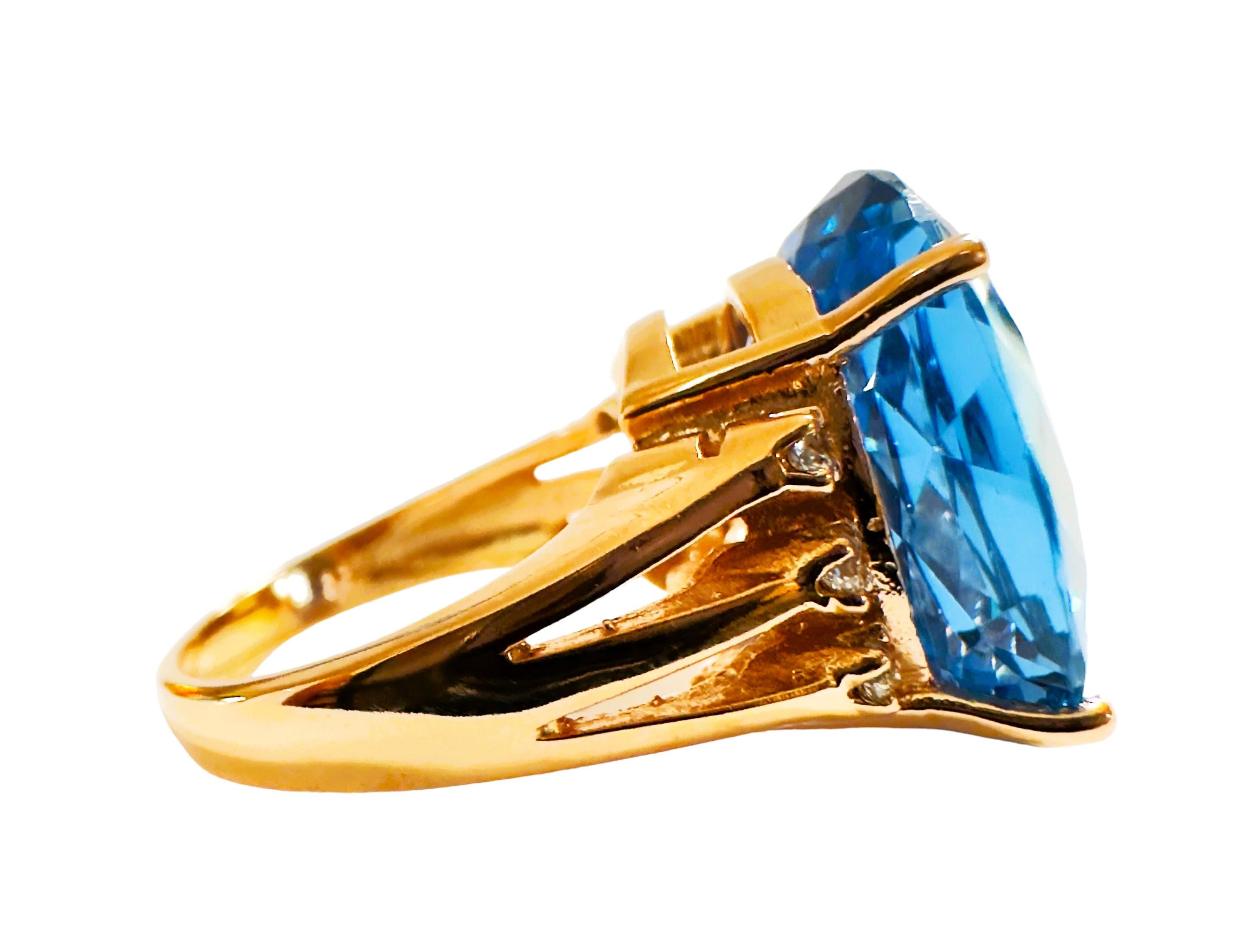 New African IF 20.20 Ct Swiss Blue Topaz Rose Gold Plated Sterling Ring In New Condition In Eagan, MN