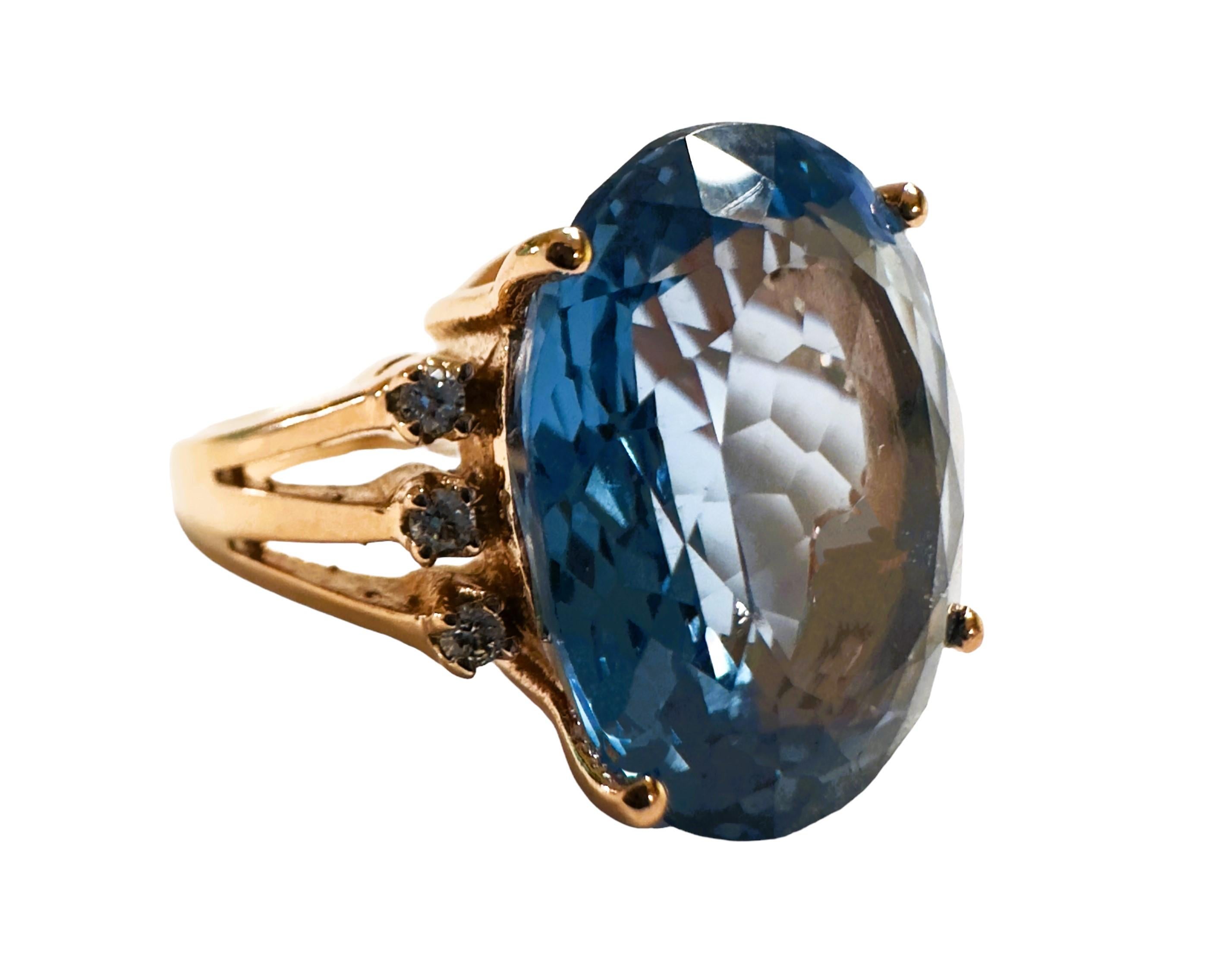 Women's New African IF 20.20 Ct Swiss Blue Topaz Rose Gold Plated Sterling Ring
