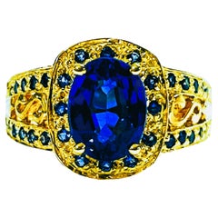 New African If 2.10ct Deep Blue Sapphire Ygold Plate Sterling Ring