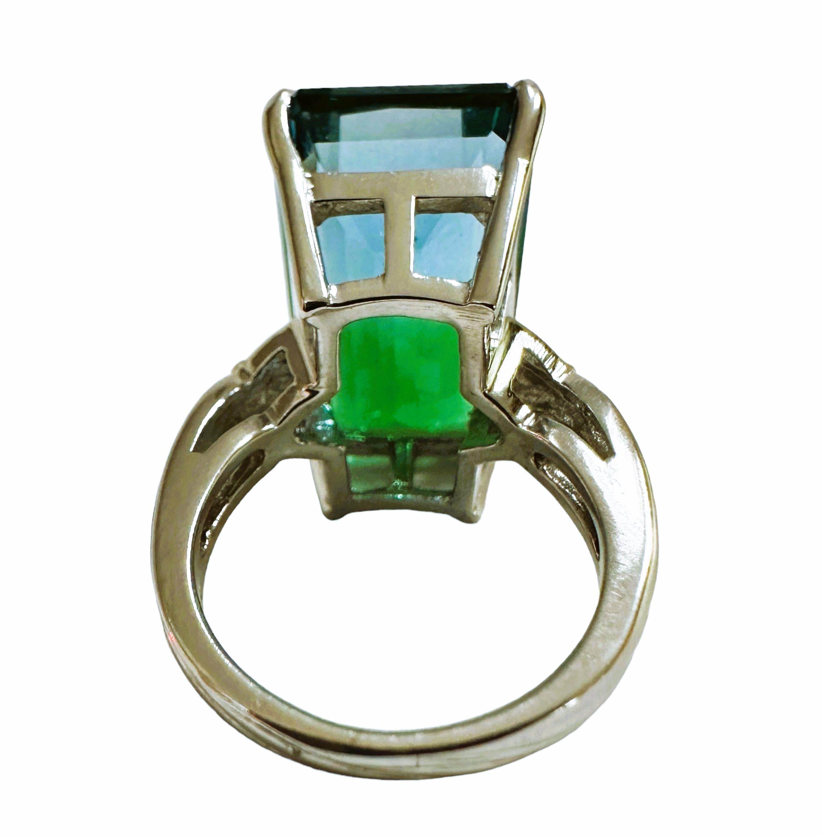 Art Deco New African IF 21.30 Carat Blue Green Ametrine Sterling Ring Size 6.5