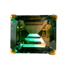New African IF 21.50 Carat Blue Green Ametrine YGold Plated Sterling Ring