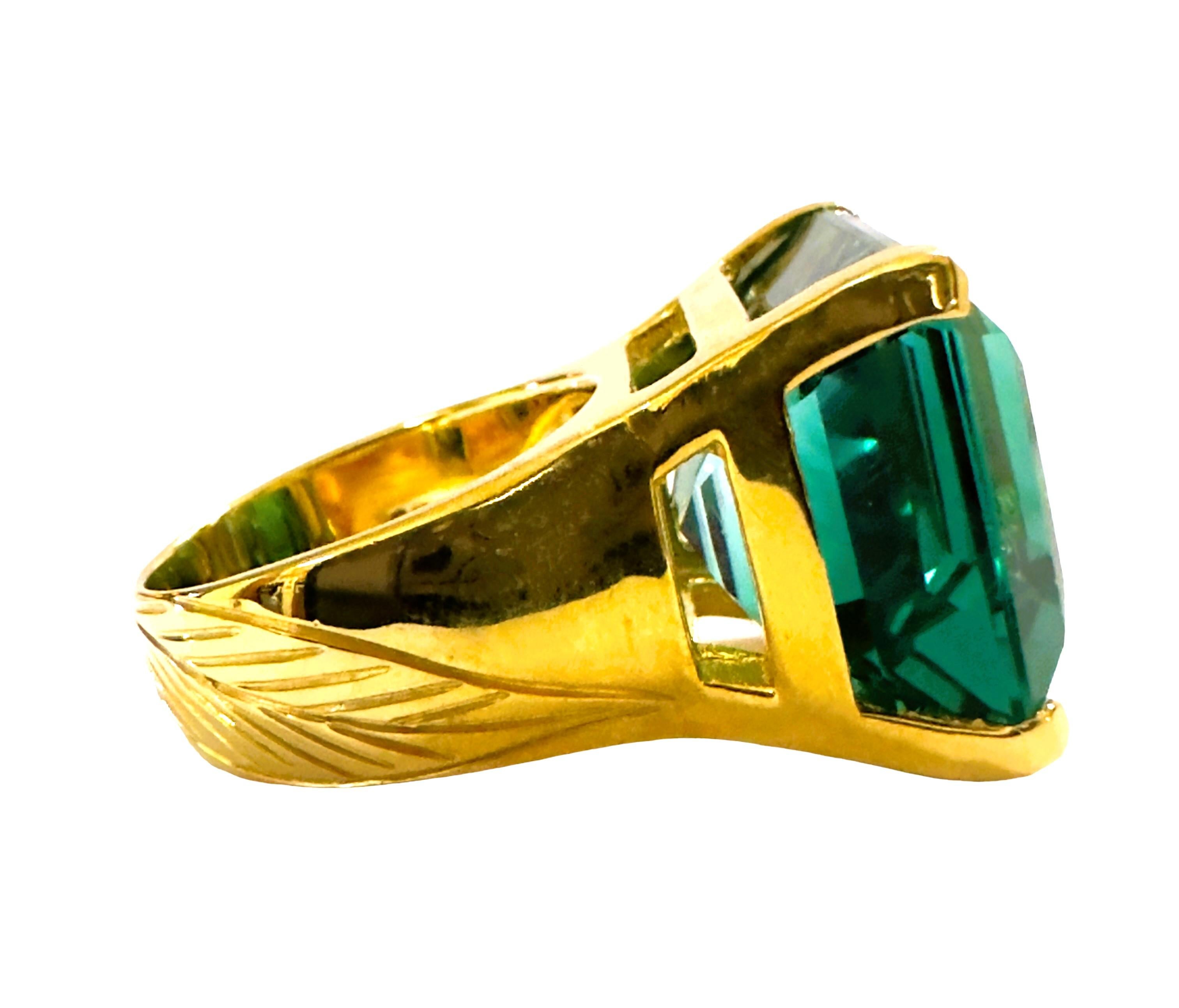 New African IF 21.50 Carat Blue Green Ametrine YGold Plated Sterling Ring In New Condition In Eagan, MN