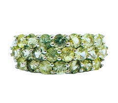 New African IF 22-Stone 1.32 Ct  Light Green Sapphire Sterling Ring Size 7.25