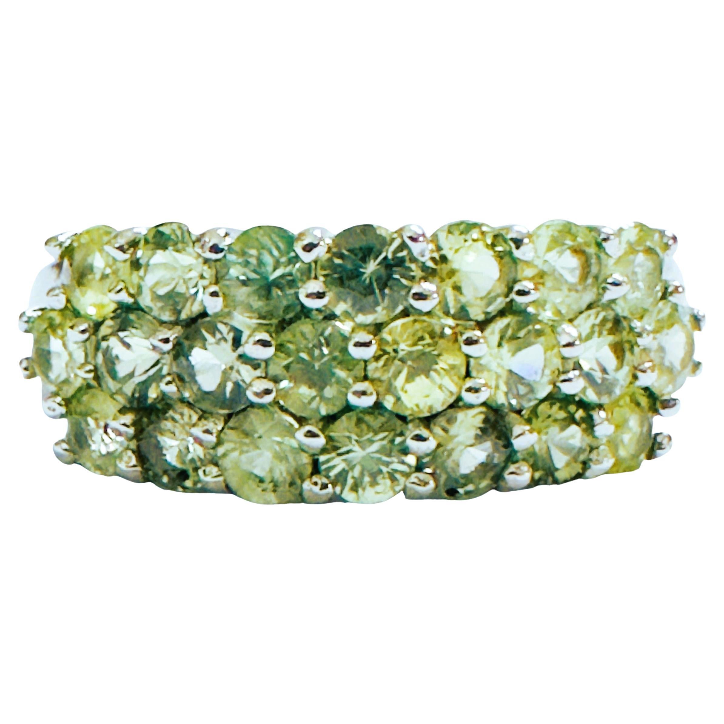 New African IF 22-Stone 1.32 Ct  Light Green Sapphire Sterling Ring Size 7.25