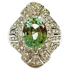 New African IF 2.3 Ct Green & White Sapphire Sterling Ring