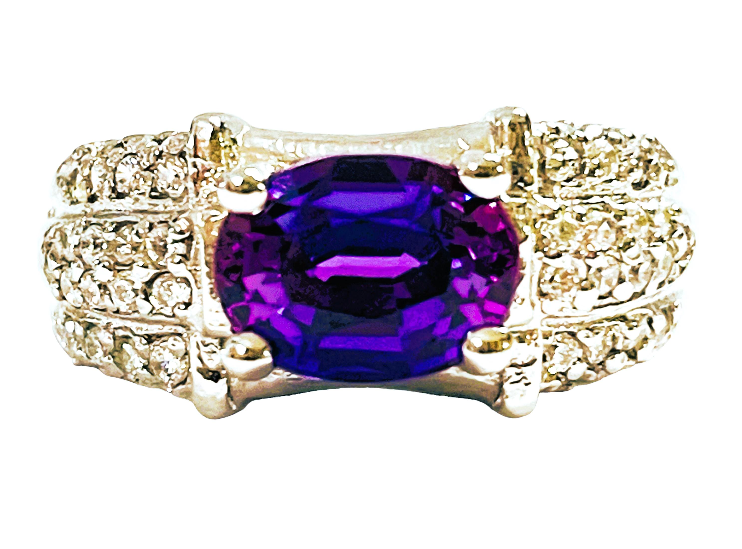 Women's New African IF 2.30 Ct Blue Purple & White Sapphire Sterling Ring For Sale