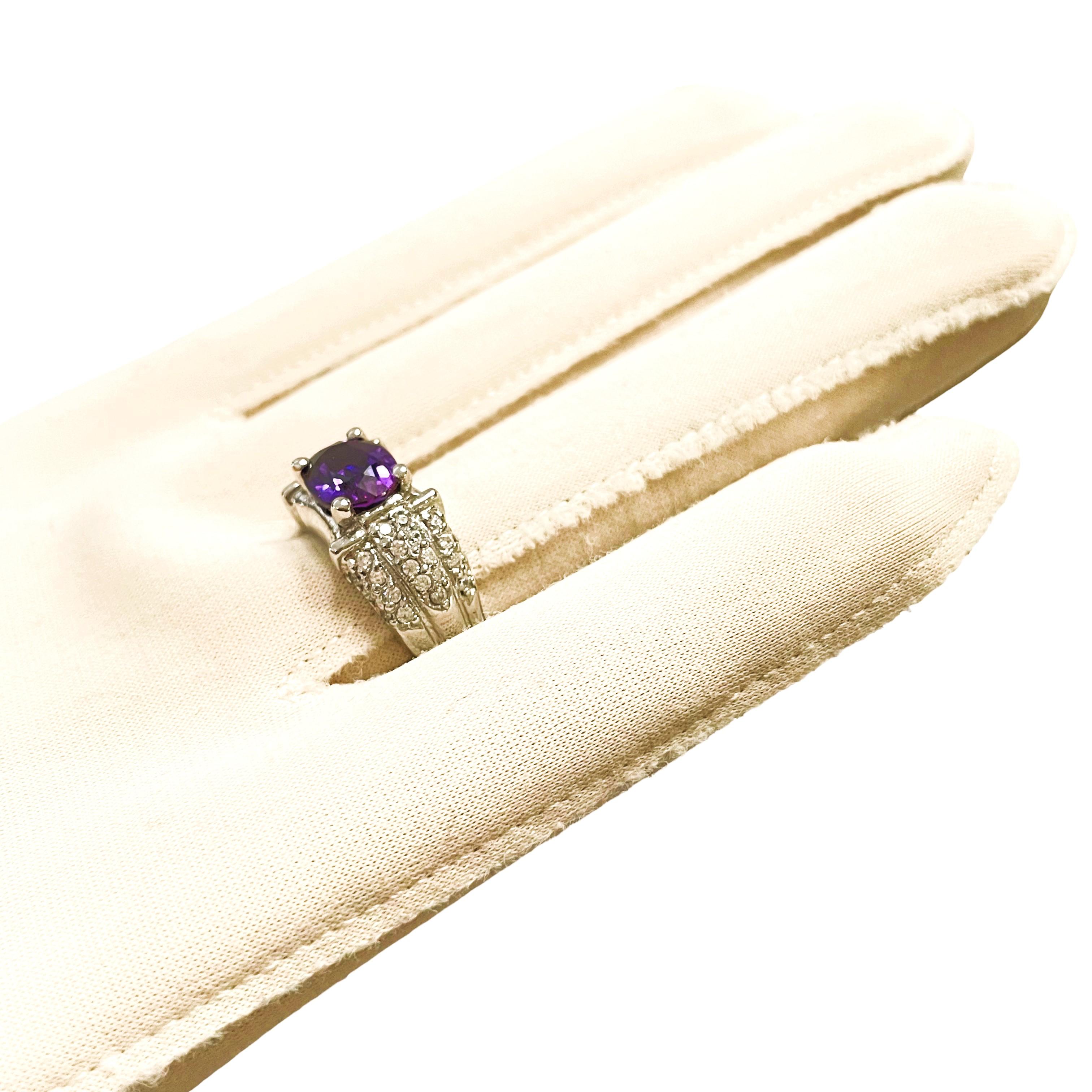 New African IF 2.30 Ct Blue Purple & White Sapphire Sterling Ring For Sale 1
