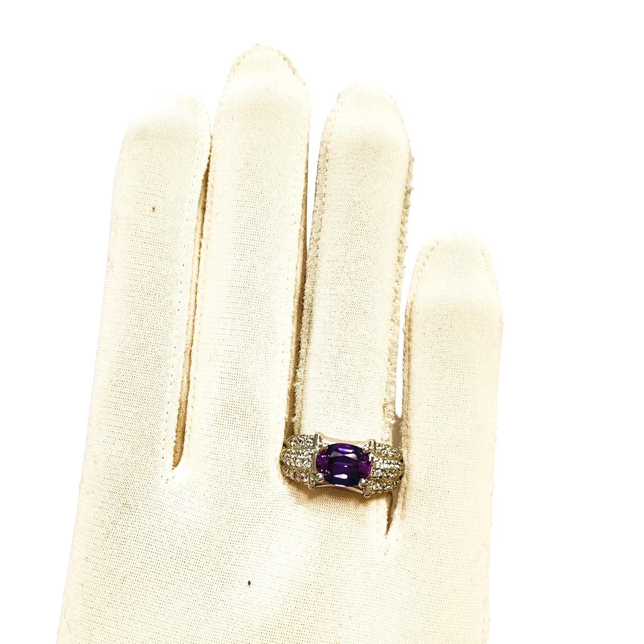 New African IF 2.30 Ct Blue Purple & White Sapphire Sterling Ring For Sale 2