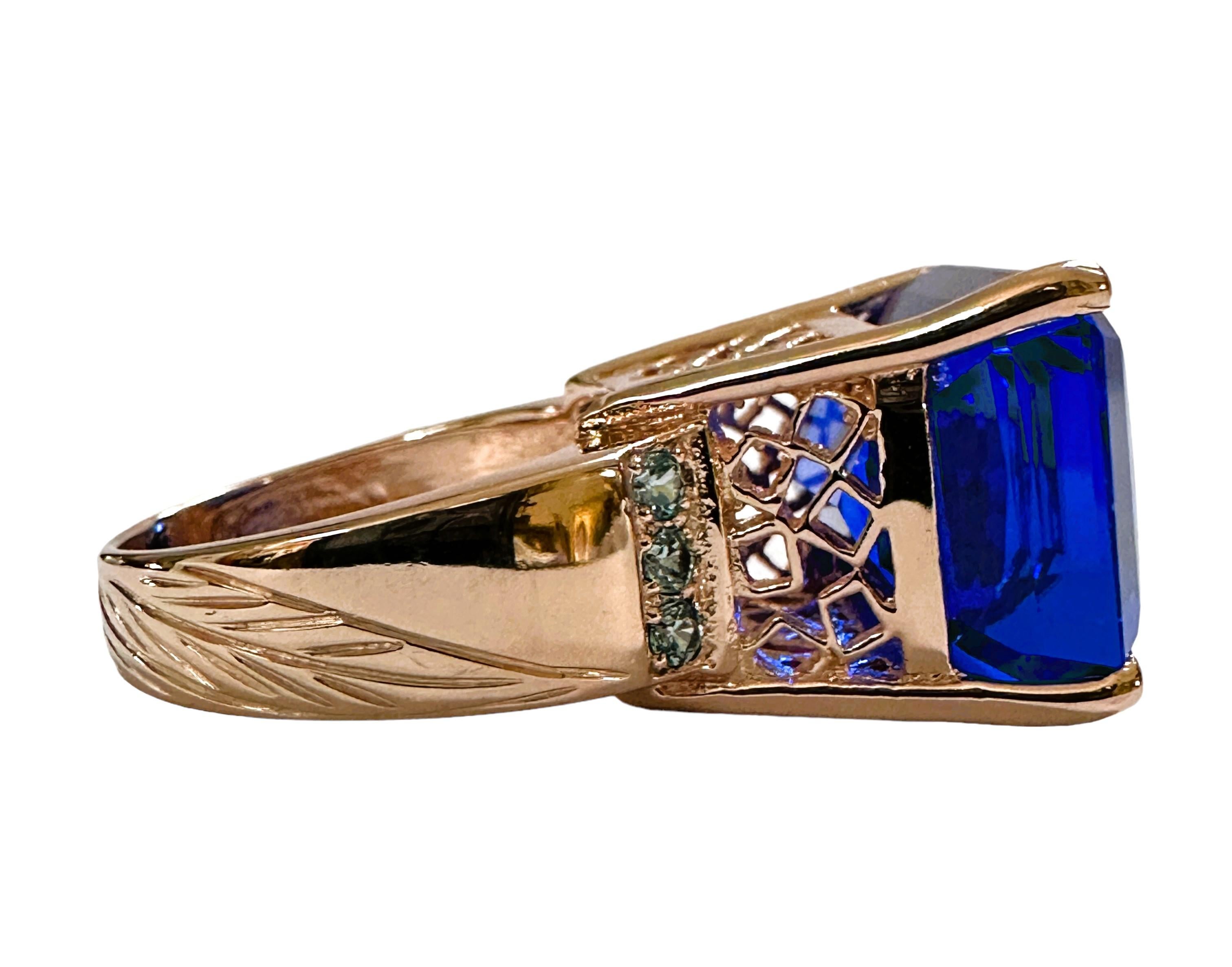 Women's New African IF 23.60 Ct Swiss Blue Topaz & Sapphire RGold Plated Sterling Ring
